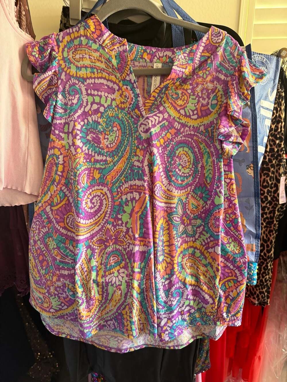 Dear Scarlett Lizzy Flutter Ruffle Cap Sleeve Top in Multicolor Paisley